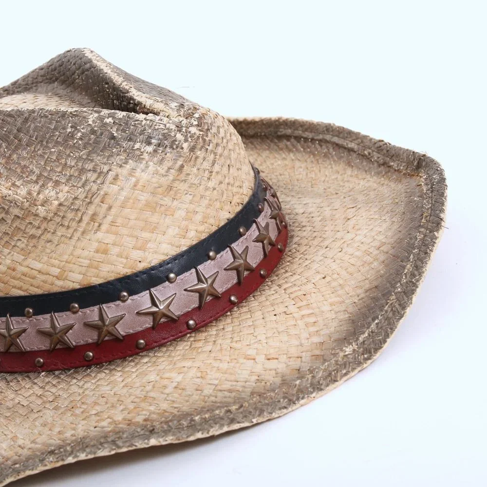 Peter Grimm American Flag Stars Cowgirl Straw Hat‎ Women One Size